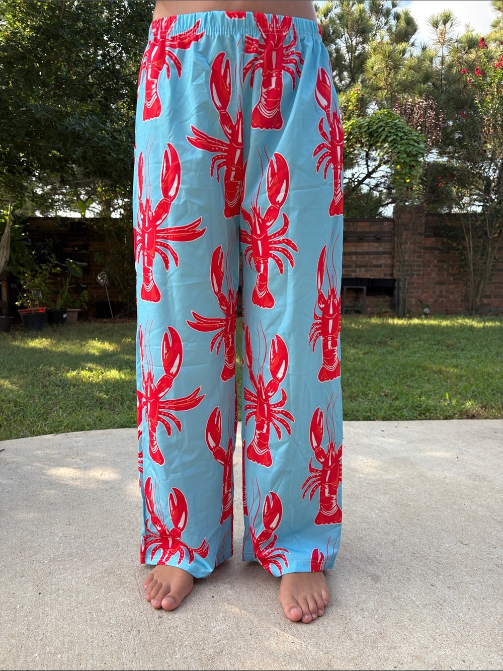 Casual women’s elastic waist Light Blue Lobster Print Lounge Pants